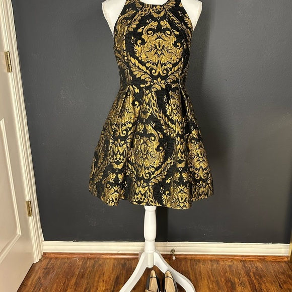 Gianni Bini Velvet Brocade Fit and Flare Halter Dress - Picture 7 of 12